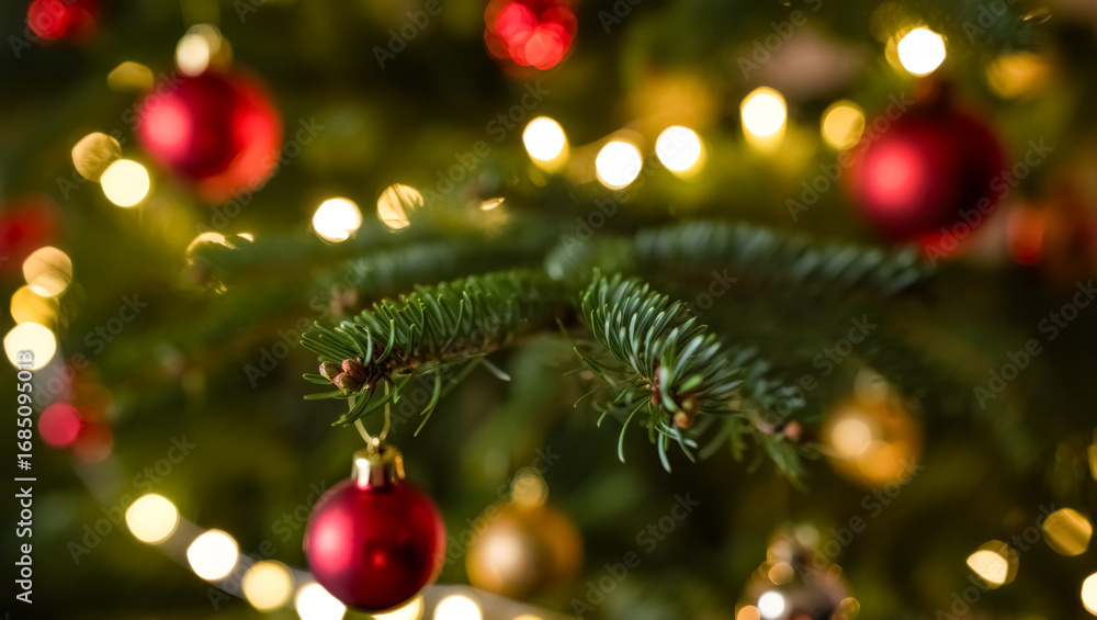 Obraz premium Christmas tree with red and gold ornaments