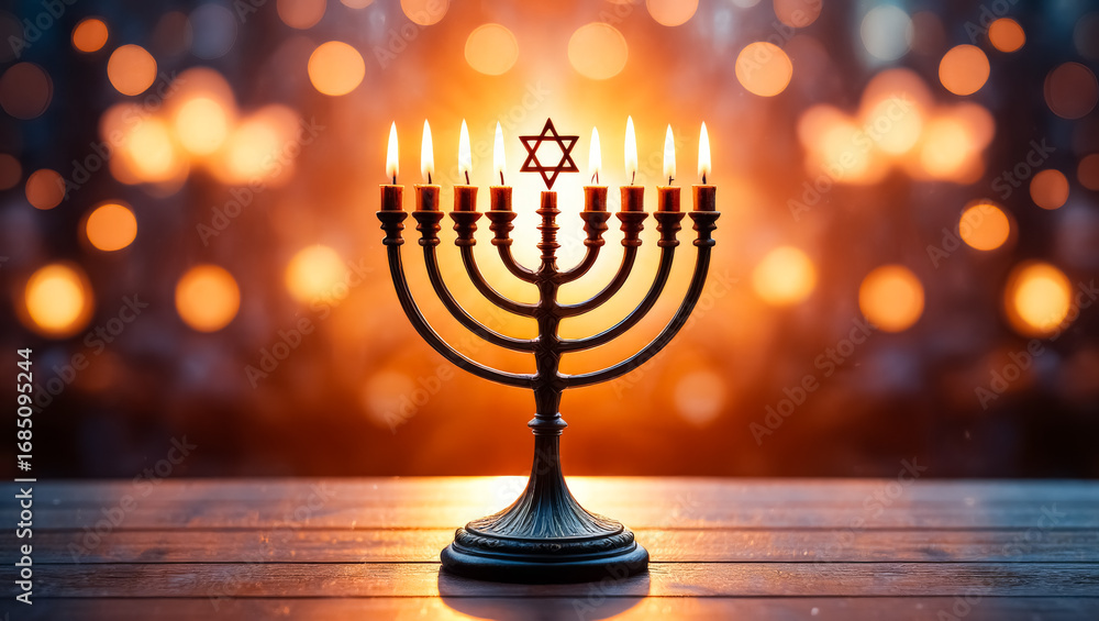 Fototapeta premium Menorah with a lit candle on top