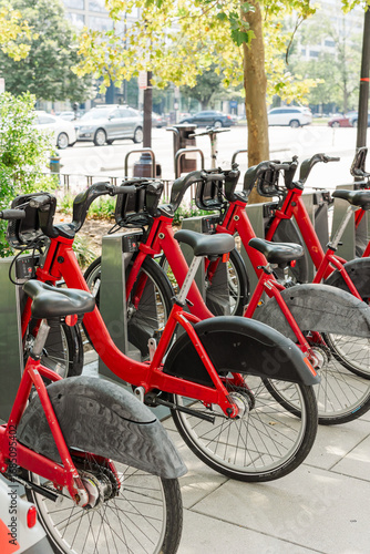 bicycles in the city in queue.