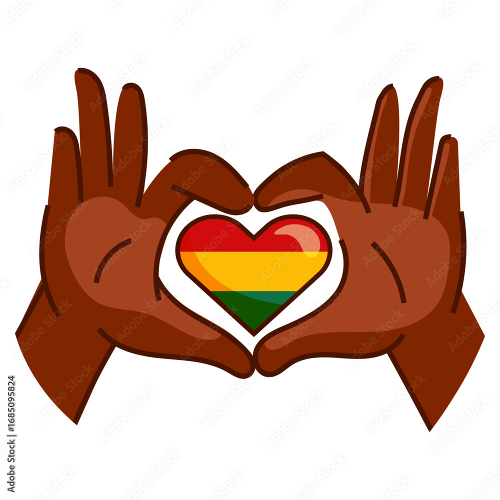 Obraz premium African Unity Heart Symbol with Hands.Hands forming a heart shape with an African colors heart in red yellow and green symbolizing unity love culture and pride. Vector