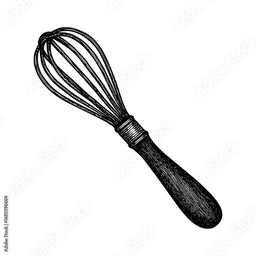 Vintage kitchen whisk illustration perfect for cooking recipe blogs and culinary design projects