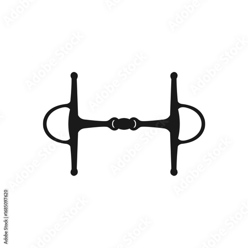 Minimalist black silhouette illustration of a full cheek horse bit. Isolated vector icon for equestrianism, horse riding, and horsemanship concepts