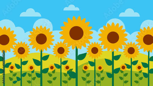Endless Sunflower Field Vector Illustration