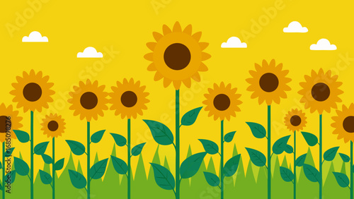 Endless Sunflower Field Vector Illustration