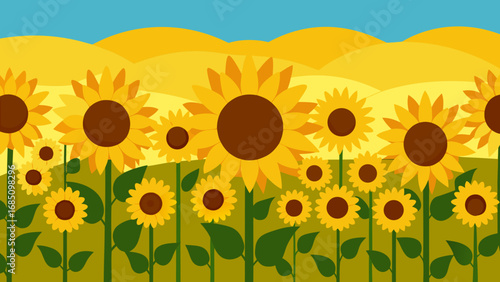 Endless Sunflower Field Vector Illustration