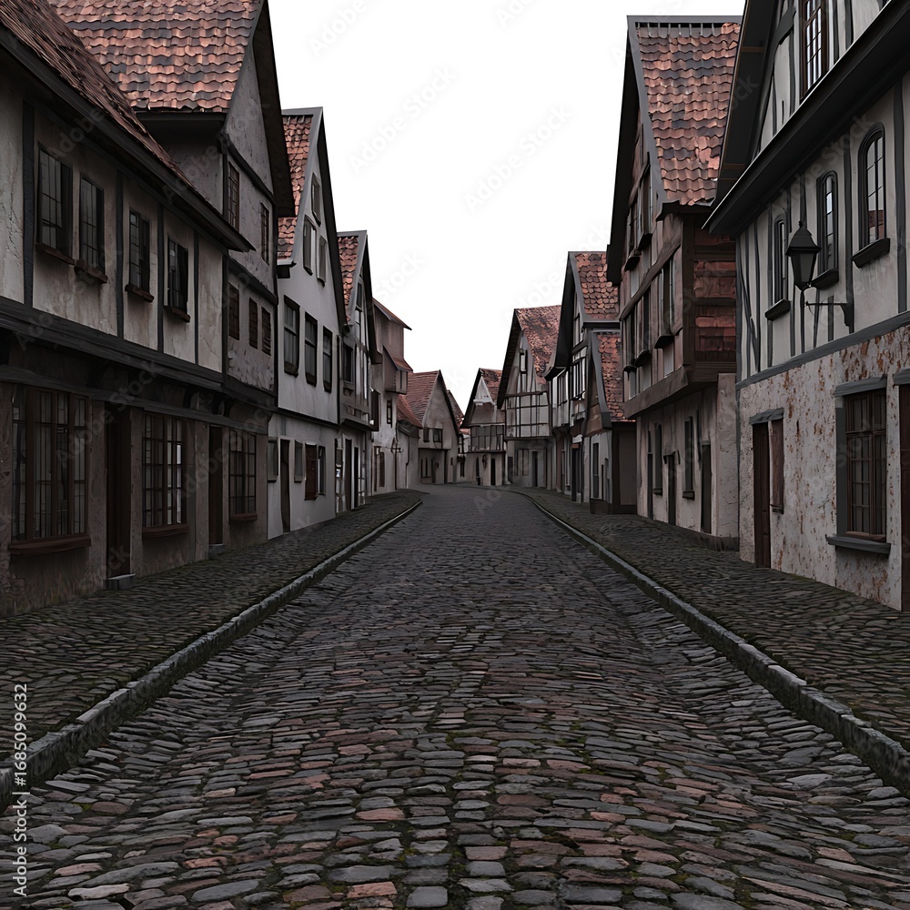 Fototapeta premium Old European Cobblestone Street Lined With Medieval Buildings.