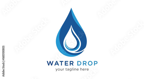 Vector illustration of blue water drop logo with swirling waves inside