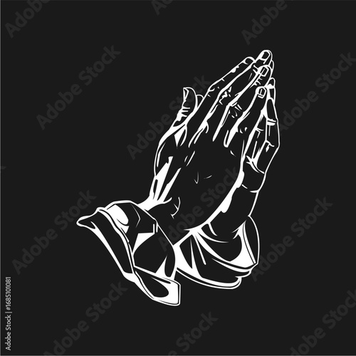 Praying Hands in White Outline A Symbolic Gesture of Hope and Faith