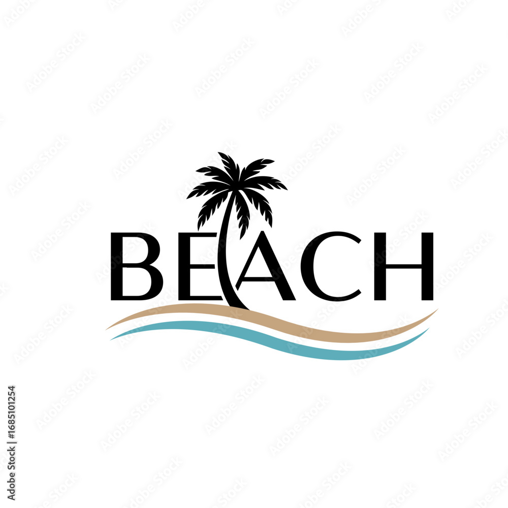 Obraz premium Beach Logo with Palm Tree and Waves