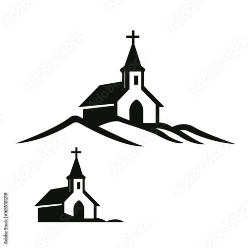 Church on a Hill Silhouette - Religious Symbolism