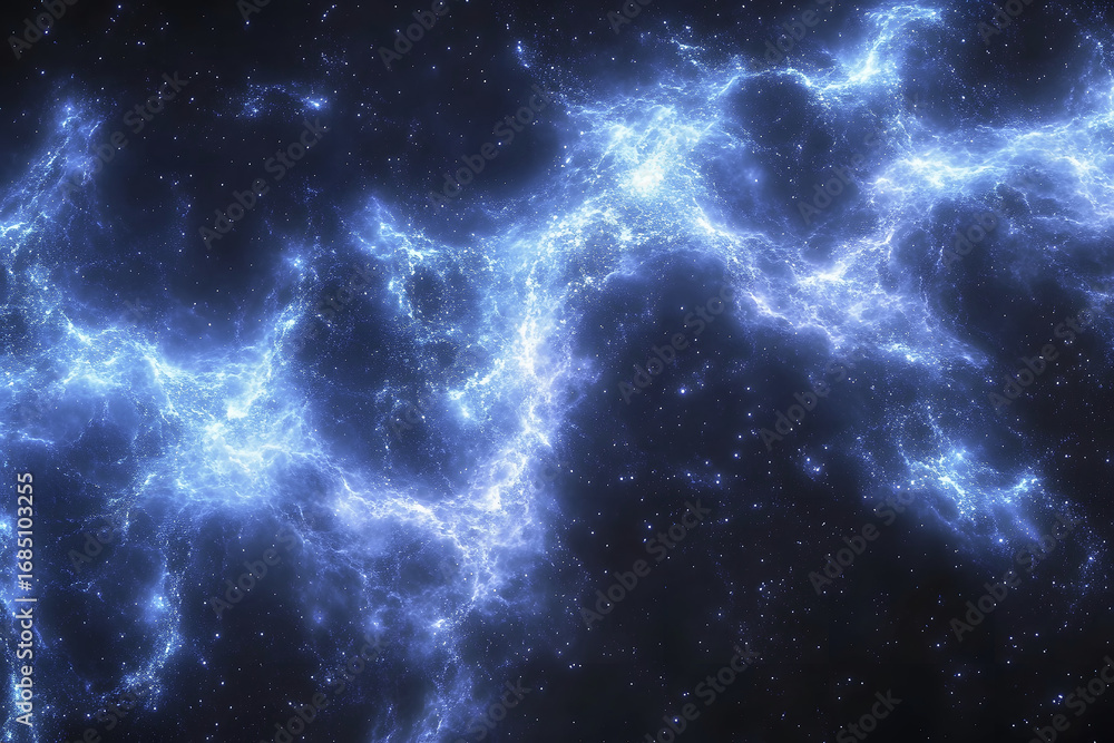Fototapeta premium Celestial Radiance: A Cosmic Dance of Blue Nebulae and Distant S