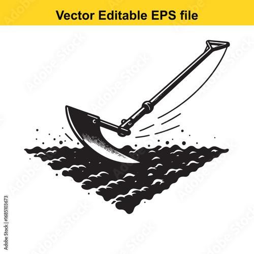 Illustration of a plow digging into the soil, isolated on white background