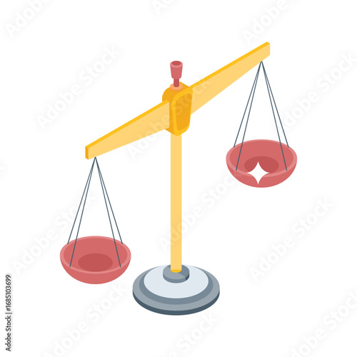 Trendy isometric style icon of balanced justice scale