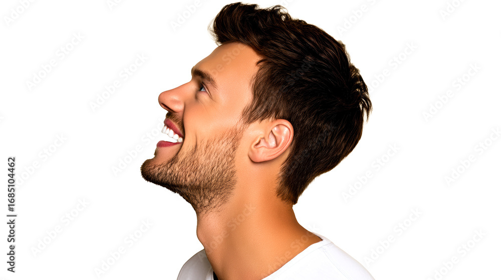 Fototapeta premium Headshot Profile of a Smiling Young Man with Healthy White Teeth, cut out transparent