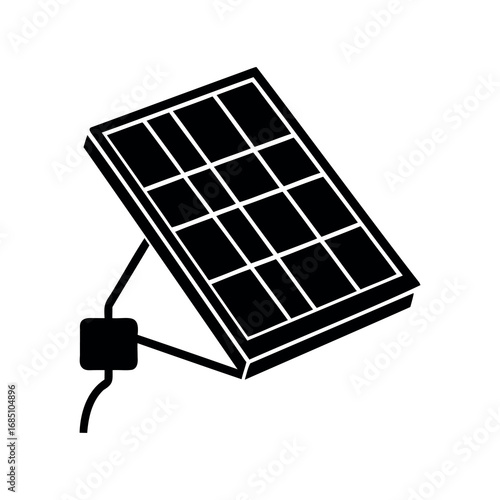 Black and white illustration of a solar panel, renewable energy source