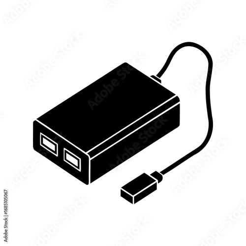 A black and white graphic icon representing a portable power bank charger