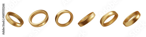 Golden Wedding Ring Set isolated. Luxury Realistic 3D Vector Illustration. PNG