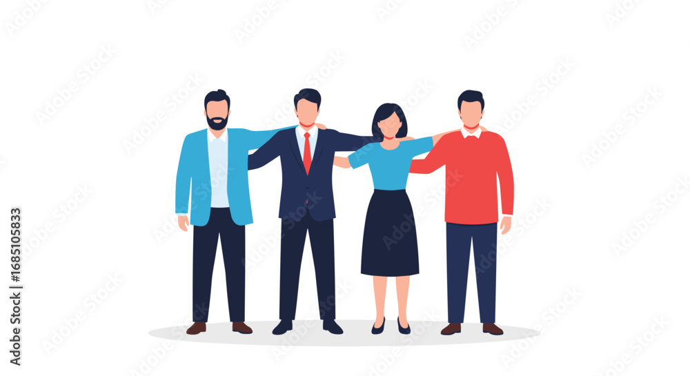 Fototapeta premium Diverse group of professionals standing together with arms around each other showing unity and support in a collaborative team environment