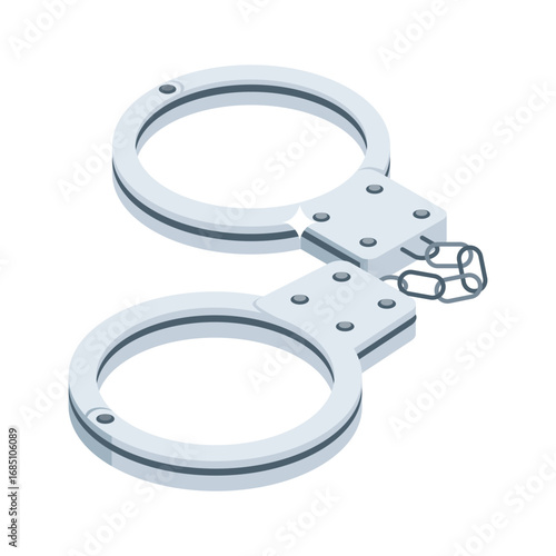 Handy isometric style icon of secured metal handcuffs