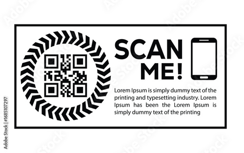 QR code scan icon set. Scan me frame. QR code scan for smartphone. QR code for mobile app, payment and identification. Vector illustration.