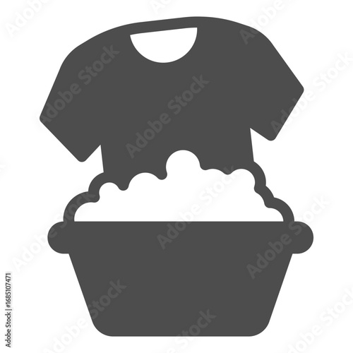 Shirt in washing basin with soap foam solid icon, body hygiene concept. Vector graphics. Basin with foam powder, laundry sign on white background, glyph style icon for mobile or web design.