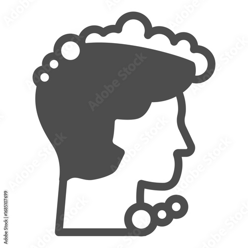 Man head hair with foam solid icon, body hygiene concept. Vector graphics. Guy with soapy shampoo foam, head washing sign on white background, glyph style icon for mobile or web design.