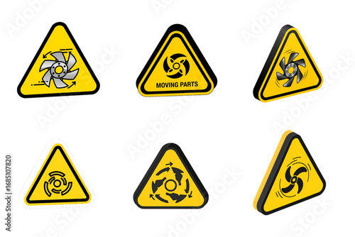 Description: Warning sign for moving machine parts that can cause injury.