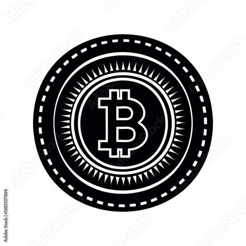 Black and white bitcoin symbol with decorative outer rings design illustration