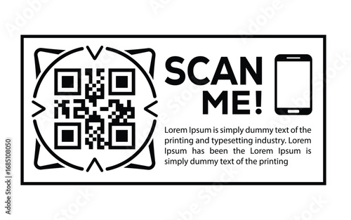Scan QR code icon. Digital scanning qr code. QR code scan for smartphone. Scan Here text on top of the qr code