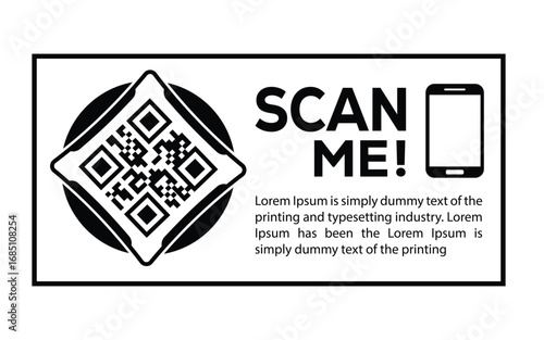 Scan QR code icon. Digital scanning qr code. QR code scan for smartphone. Scan Here text on top of the qr code