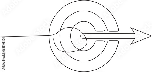 Target and arrow vector one line drawing illustration