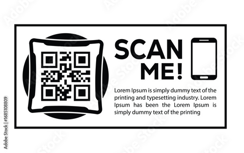 Scan QR code icon. Digital scanning qr code. QR code scan for smartphone. Scan Here text on top of the qr code