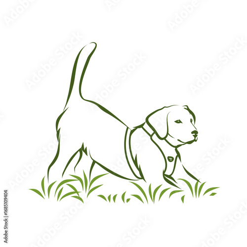 Stretching Labrador Retriever Dog in Grass - Line Art Illustration