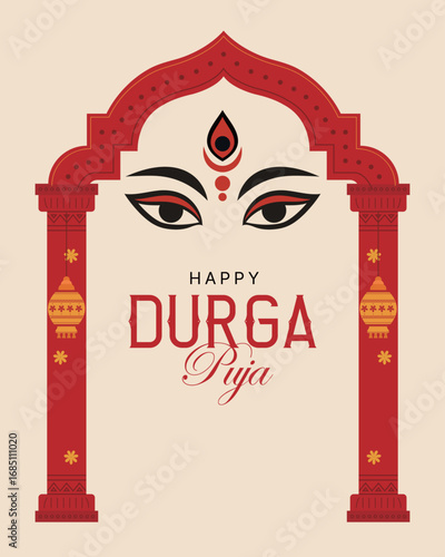 Durga Puja Festival with Goddess Eyes and Arch