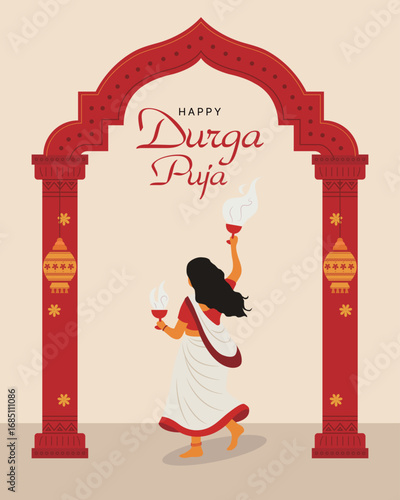 Durga Puja Ritual Scene under Decorative Archway