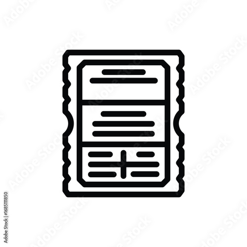 A line drawing of a ticket or voucher featuring horizontal lines and a decorative border. Editable stroke. Vector illustration