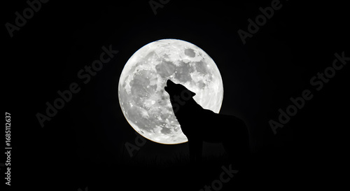 Howling Wolf Silhouette Against a Full Moon | Mystical Night Scene for Halloween, Fantasy and Wildlife Themes