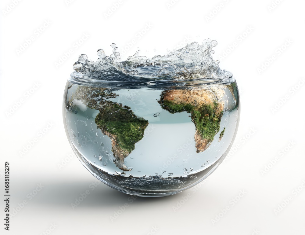 Fototapeta premium Earth submerged in a glass bowl of water