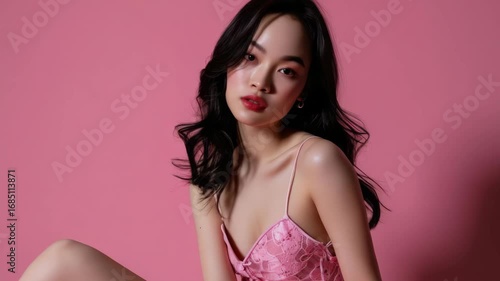 Wallpaper Mural Cute Model in Pink Lingerie Torontodigital.ca