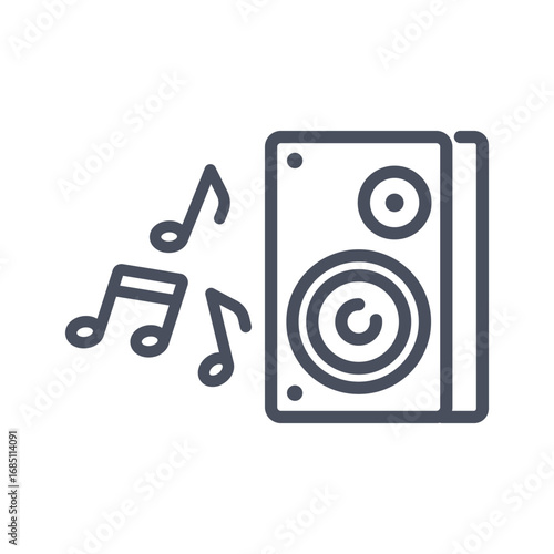 A music speaker with sound waves visible. Editable stroke. Vector illustration