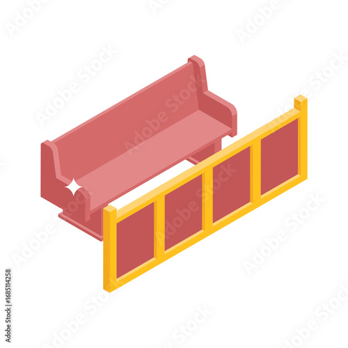 Clean isometric style icon of courtroom bench structure