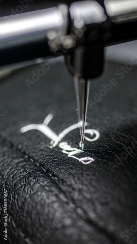 Wallpaper Mural Close-up of a sewing machine embroidering a letter on dark leather Torontodigital.ca