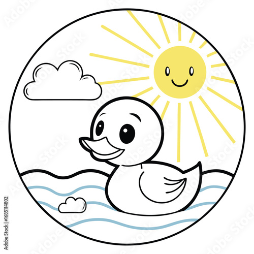 Cute simple cartoon baby duck illustration isolated on white background