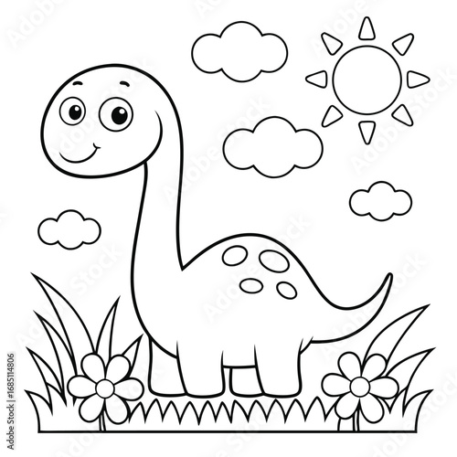 Cute smiling cartoon dinosaur isolated on white background