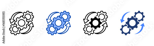 Process icon set multiple style collection