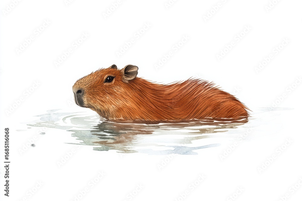 Fototapeta premium Graphic layout featuring a capybara swimming in water for advertising purposes