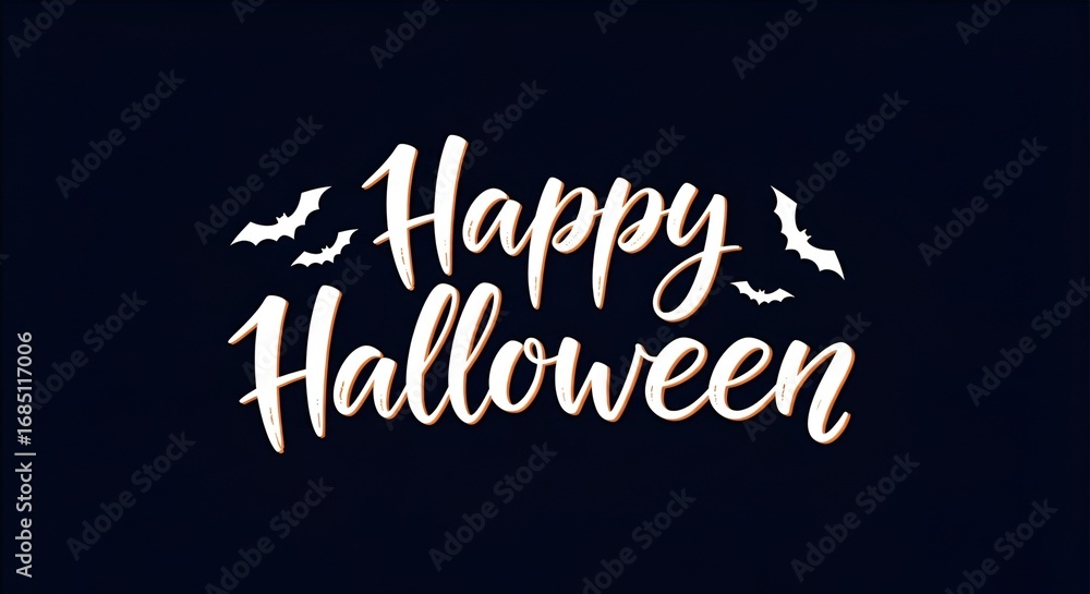 Obraz premium A festive happy halloween greeting card with bats on a dark blue and black gradient background design style