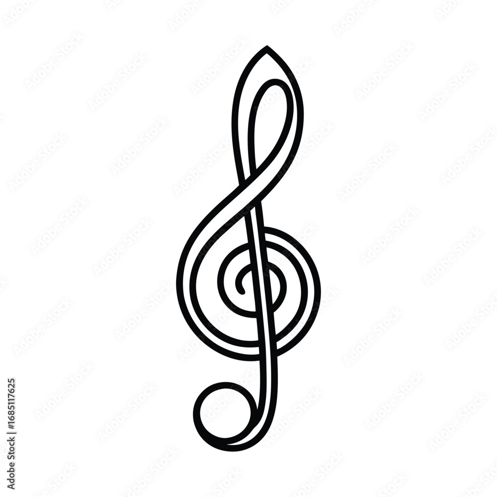Fototapeta premium Black outline of a treble clef. Editable stroke. Vector illustration