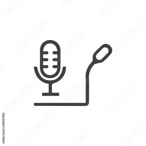 Black outline of two microphones connected by a horizontal line. Editable stroke. Vector illustration