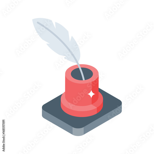 Stylish isometric icon of antique courtroom quill ink